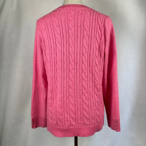 Talbots Womens Medium Pink Cable Knit Crewneck Long‎ Sleeve Sweater Fisherman - Image 3