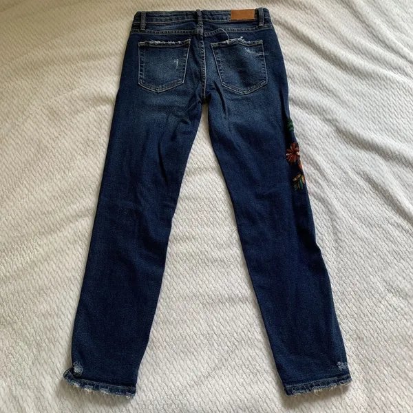 Zara Trafaluc Size 2 Skinny Jeans Multicolor Boho Floral Embroidered Distressed - Image 5