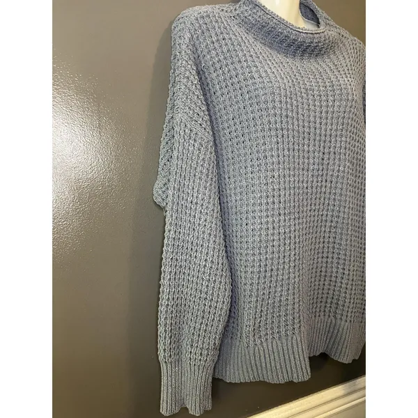 American Eagle Outfitters Sweater Womens XL Gray Waffle Knit Mock Neck Pullover - Image 3