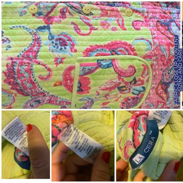 La Cera Pink & Green Paisley Print Quilted Reversible Jacket (L) - Image 11