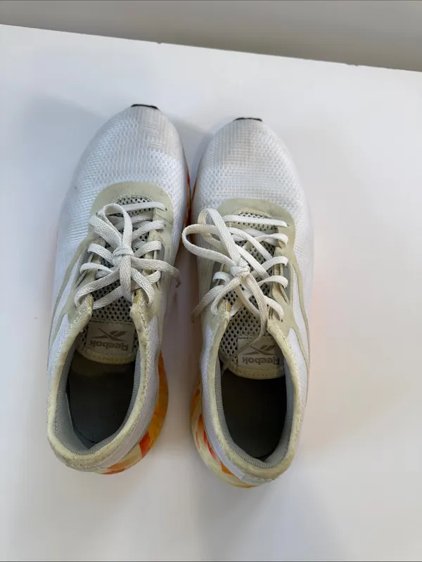 Reebok White Running Sneakers with Orange Yellow Marble Midsole - Image 3