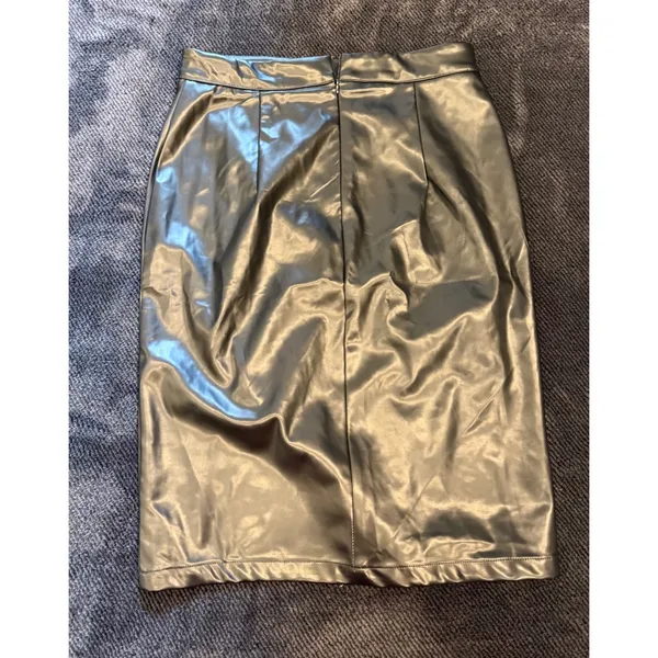 NWT Cupshe Black Faux Leather Pencil Skirt Size Small High Waist Midi Slit‎ - Image 3
