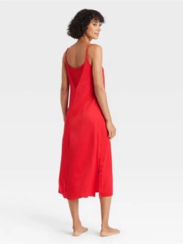 Auden Women’s Red Satin Pajama Chemise Size S - Image 2