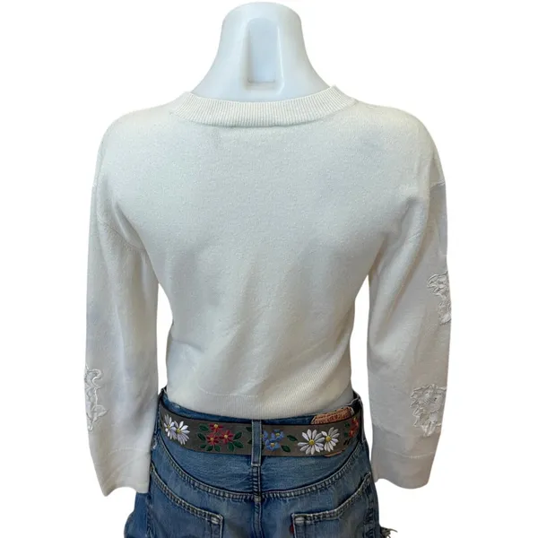 LoveShackFancy White Lace Crewneck Sweater XS Cashmere Romantic Designer $400 - Image 10