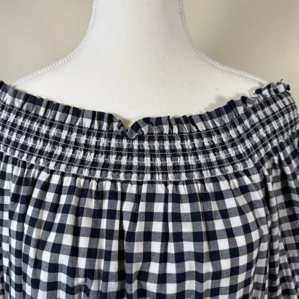 Abercrombie and fitch off‎ the shoulder gingham dress M blue white Check Smock - Image 4