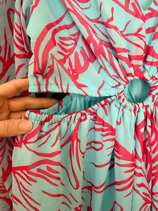 Maxi Dress Jessica Simpson Floral Blue Women’s Pink Tropical Cut-Out Waist - Image 3