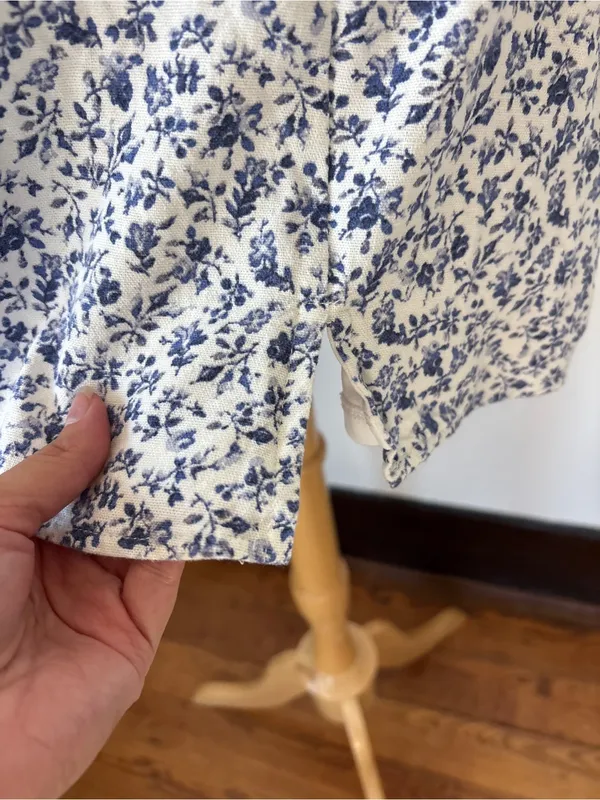 Blue & White Floral Summer Linen Blend. Mini Dress - Image 5