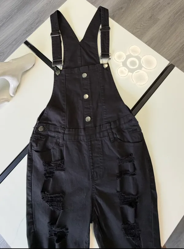 American Bazi Distressed Black Denim Overalls Shorts - Size M - Image 9