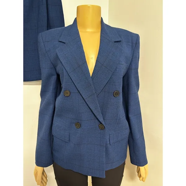 Christian Dior The Suit Vintage Blue Glen Plaid Skirt Set Double Breasted Size 8 - Image 4