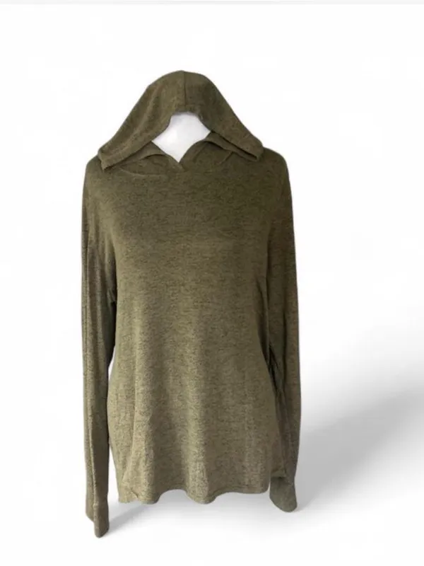 Cuddl Duds Olive Hooded Knit Top - Image 3