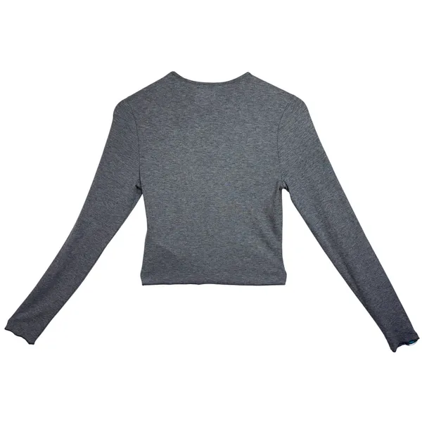 Abercrombie & Fitch AF Essential Baby Tee Gray Knit Long Sleeve Crop Top Size M - Image 2