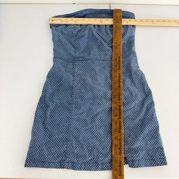 American Eagle Strapless Mini Dress Womens Small Polka Dot Denim Tube Blue - Image 8