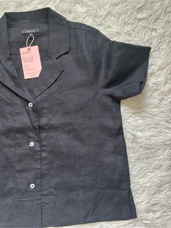 Quince 100% European Linen Black Women’s Short-Sleeve Button-Down Shirt Size XS - Image 9