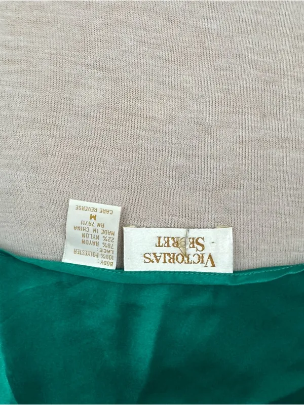 Victoria’s Secret vintage gold label Emerald Lace-Trim Satin Bodysuit medium - Image 4