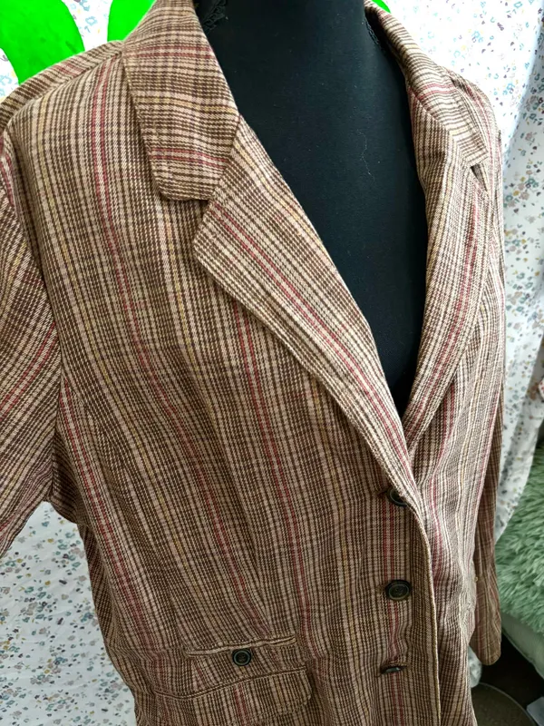 Plaid Brown Vintage Blazer Size XL - Image 3