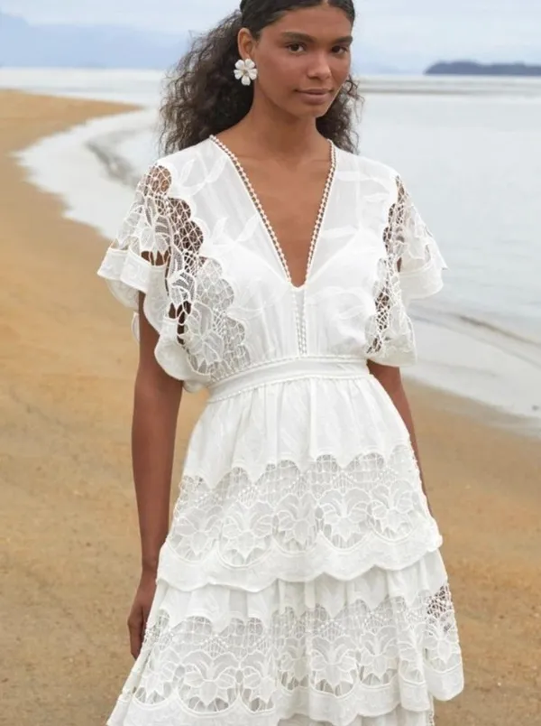 Farm Rio Off-White Richelieu Midi Dress NEW - Image 4