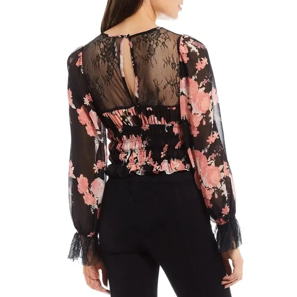 Free People Daphne Floral Lace Blouse In Midnight Combo NWT XS - Image 2