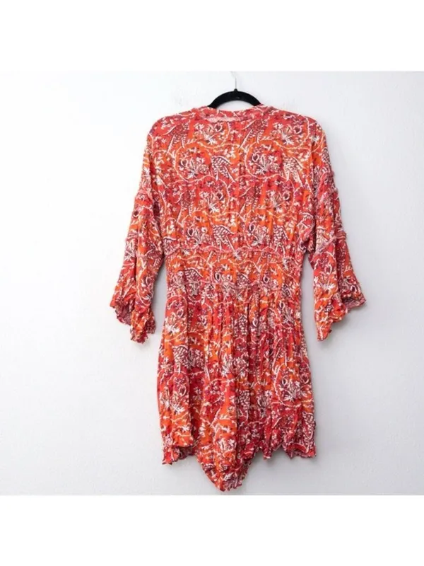 IRO Rhodey Frayed Ruffle Trim Crepe Playsuit 44 Red Romper Floral 12 Loose Fit - Image 11