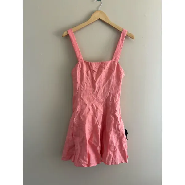 Lulus Undoubtedly Sweet Coral Pink Linen Sleeveless Mini Dress Size XS Vacation - Image 4
