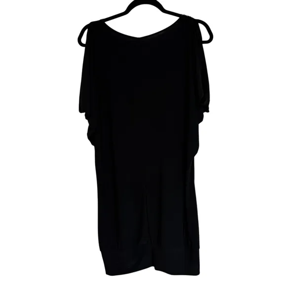 C Graffitti Sequin Cold‎ Shoulder Black Tunic Dress XL V Neck Dolman Sleeve - Image 8