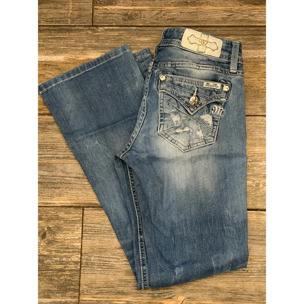 Miss‎ Me Signature Bootcut Jeans Medium Wash Bling Flap Size 26x28 Short Y2K - Image 12