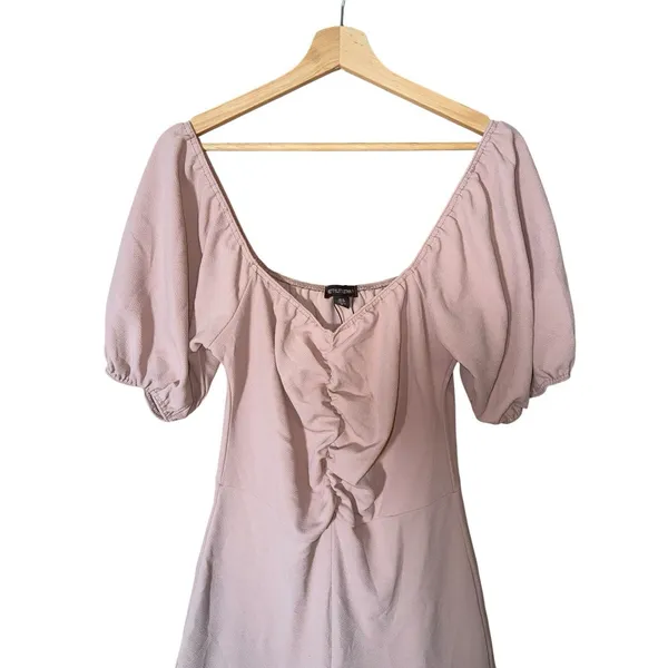 PrettyLittleThing Mauve Jumpsuit Size US 12 Puff Sleeve Ruched Bust Wide Leg NEW - Image 3