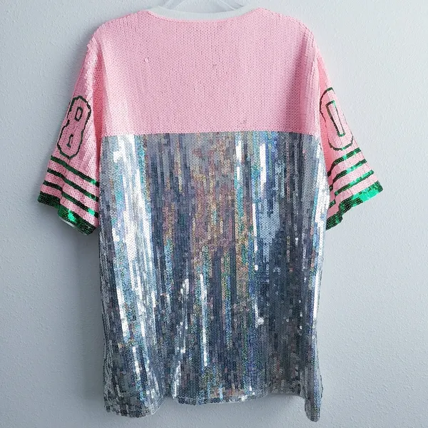Sequin Jersey Graphic Short Sleeve Shirt Dress - Image 6