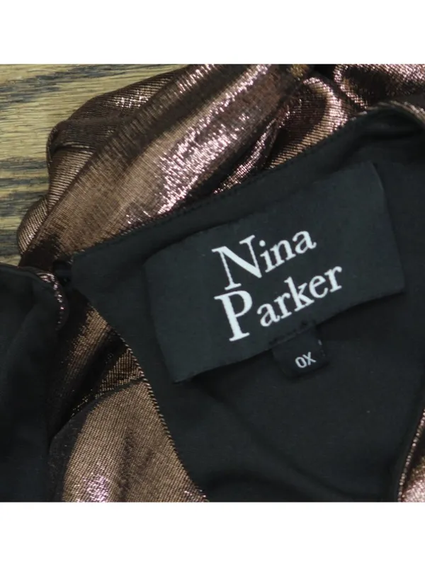 NEW Nina Parker Shimmer Ruched Evening Gown Pink Brown Multi 0X - Image 3