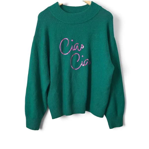 A New Day Green Ciao Ciao Sequin Mock Neck Sweater XL Relaxed Long Sleeve - Image 4