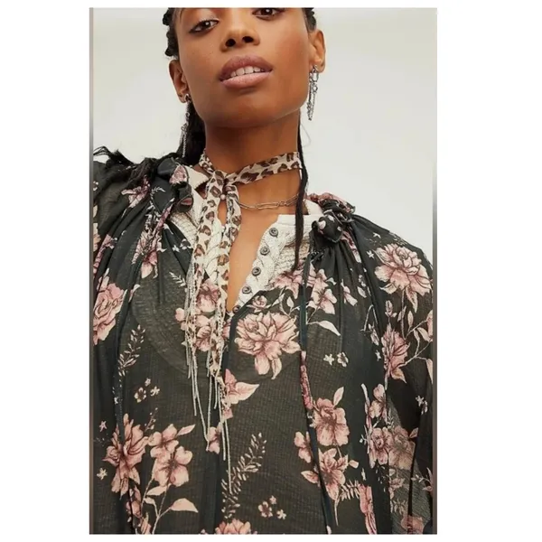 NEW FREE PEOPLE Feeling Groovy Floral-print Chiffon Maxi Dress Size Large - Image 5