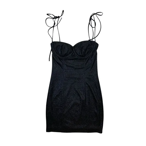 Lucy In The Sky Black Glitter Bustier‎ Bodycon Mini Dress XS - Image 2