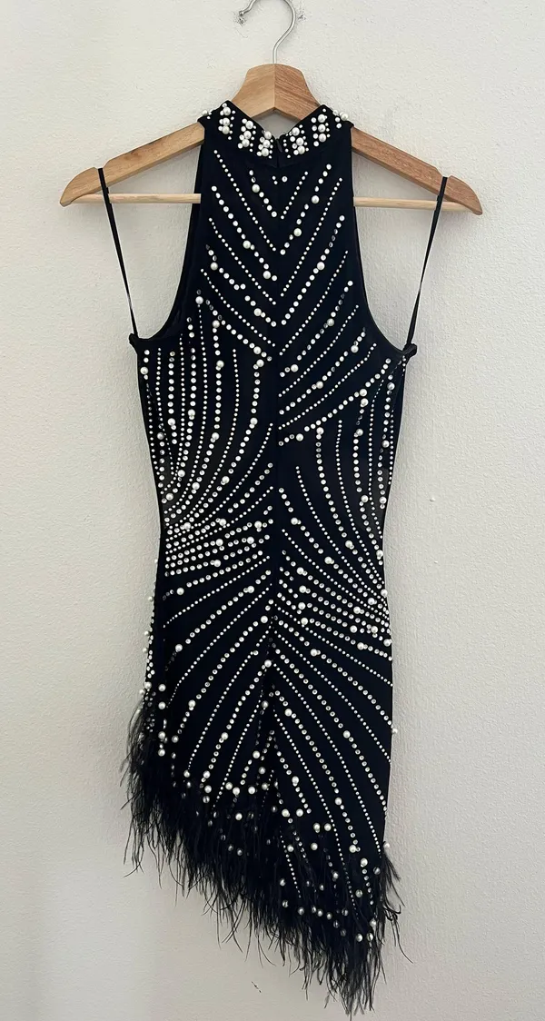 Thomas The Runway Black Mini Dress With Rhinestones And Pearls - Image 6