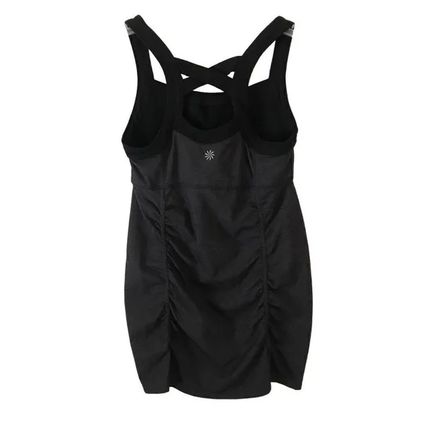 Athleta scrunch ruched‎ crisscross athletic long charcoal gray tank top XS - Image 2