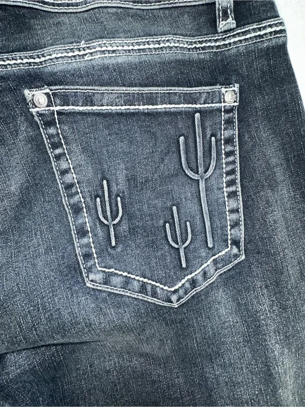 Flamingo Contrast Stitching Cactus Accent Jeans Dark Wash Size 12 - Image 6