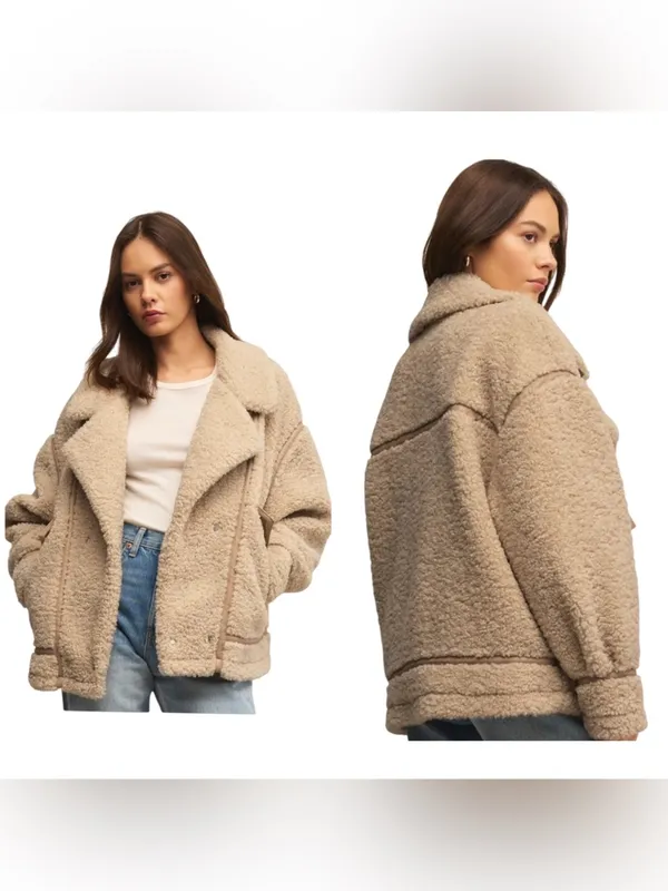 Z Supply Ari Sherpa Jacket Cream Womens Size Medium Teddy Fleece Oversized Coat - Image 2