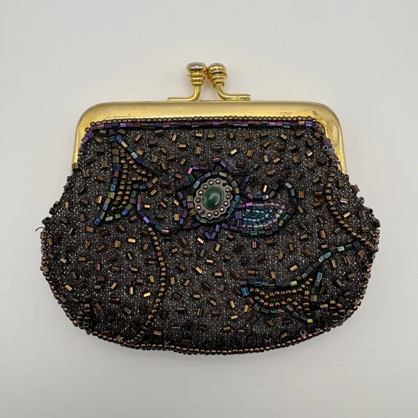 Vintage Beaded Kiss Lock Coin Purse‎ Iridescent Paisley Seed Bead Clutch Bag - Image 2