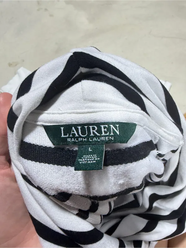 Lauren Ralph Lauren Striped Black & White funnel neck Pullover Sweatshirt large - Image 13