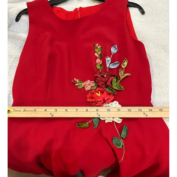 Red Sleeveless Fit and Flare Dress with 3D Ribbon Floral Embroidery Cocktail - Image 4