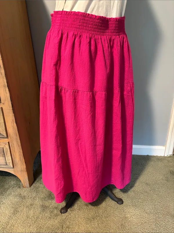 Nine West Hot Pink Tiered Elastic Waist Maxi Fully Lined Skirt - Image 2