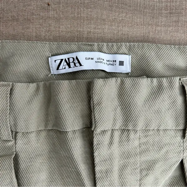 Zara High Rise Pleated Front Wide Leg Lyocell Light Sage Green Trouser Pants M - Image 4