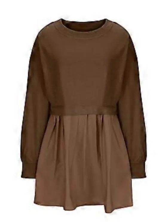 Women Oversized Sweatshirt Dress Patchwork Crewneck Long Sleeve Pullover Size M - Image 8