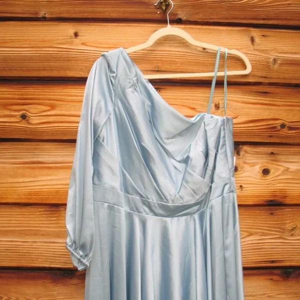 NWT Mac Duggal 49141 French Blue One Shoulder Flowy Gown Dress Size 6 - Image 10