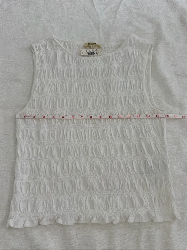 Madewell White Smocked Cotton Linen Sleeveless Top Size M NWT - Image 7