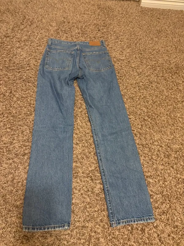 Levi's 501 Jeans W 24 X L 30 Medium Blue Denim Button Fly Belt Loop Distressed - Image 2