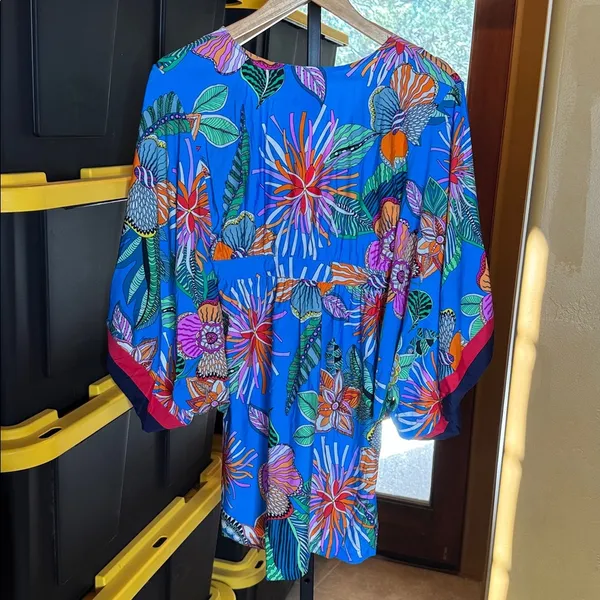 NWT Trina Turk Tahiti Cover-Up Dress Size Small Blue Tropical Print Tunic Resort - Image 10