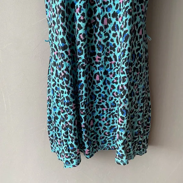Vintage‎ Beach XS Teal Pink Leopard Off Shoulder Mini Dress Animal Print Summer - Image 4