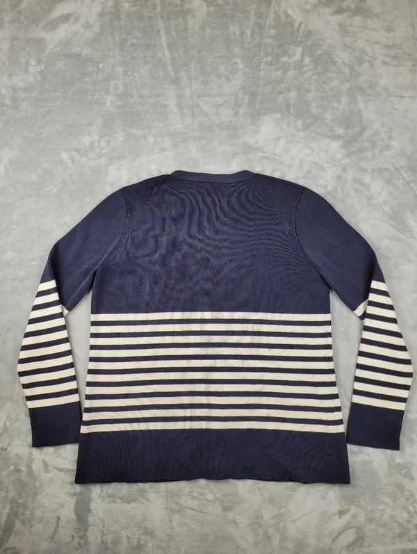 Lauren Ralph Lauren Navy Striped Silk Blend Cardigan Gold Button Petite S - Image 9