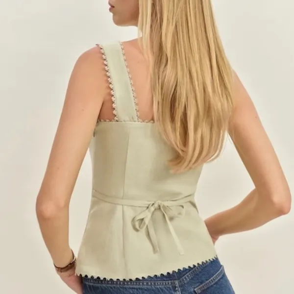 Reformation Pale Sage Green Linen Blend Button Front Tank - Image 3