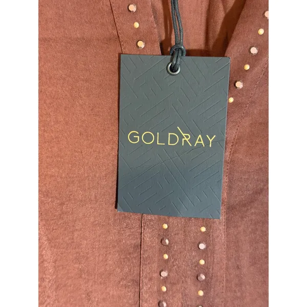 Goldray Studded V-Neck Blouse Brown M Womens Long Sleeve Satin Top NEW - Image 2