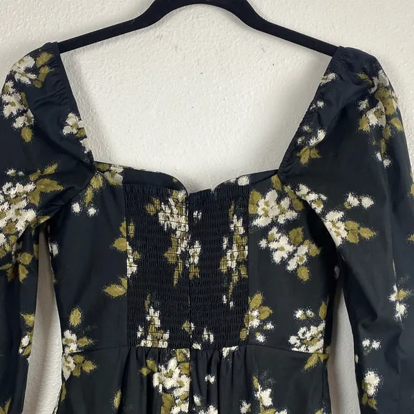 Reformation Floral Sweetheart Neck Midi Dress Long Sleeve Side Slit Size 6 . - Image 9